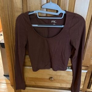 Brown Long Sleeve Crop Top
